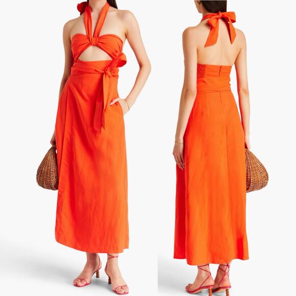 NWT MARA HOFFMAN Paula cutout linen-blend midi dress in orange papaya 00 - Picture 1 of 12